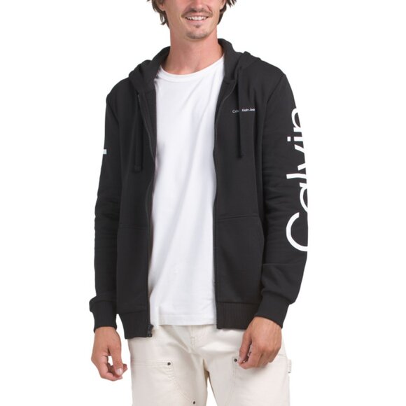 CALVIN KLEIN Black Long Sleeve Traveling Logo Full Zip Hoodie - Picture 1 of 2